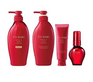 Kit Tsubaki Premium Moist Hidratação Profunda: Shampoo 450ml + Condicionador 450ml + Tratamento 160g + Óleo 60 ml