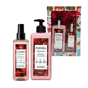 Kit Natal Instance Morango Irresistível: Spray Perfumado 200ml + Hidratante Corporal 400ml +Caixa Presenteável