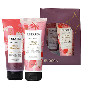 Kit Natal Instance Frutas Vermelhas: Hidratante Corporal 180ml + Esfoliante Corporal 180g + Caixa Presenteável