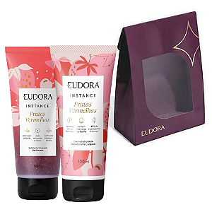 Kit Natal Instance Frutas Vermelhas: Hidratante Corporal 180ml + Esfoliante Corporal 180g + Caixa Presenteável