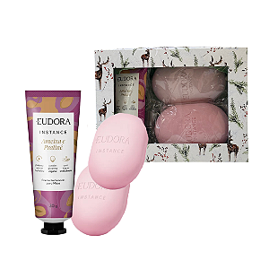 Kit Natal Instance Ameixa e Praliné: Hidratante de Mãos 50g + 2 Sabonetes + Caixa Presenteável