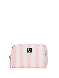 Carteira com Zíper Victorias Secret Rosa Listrada Logo VS