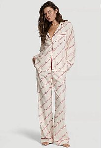 Pijama Longo Algodão Rosa e Vermelho Victoria’ Secret Tamanho: M