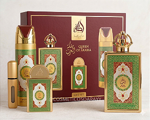 Kit Queen of Arabia Lattafa: Eau de Parfum 100ml + Mini 20ml + Spray Corporal 200ml (Ref. Olfativa Vanilla Powder)