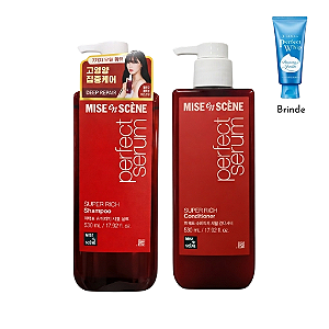 Kit Perfect Serum Super Rich Mise en Scène: Shampoo 530ml + Condicionador 530ml + Sabonete Facial de Brinde