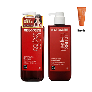 Kit Perfect Serum Super Rich Mise en Scène: Shampoo 530ml + Condicionador 530ml + Máscara de Brinde