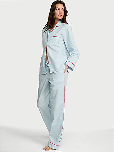 Pijama Longo Heritage em Algodão Azul Celeste Victoria's Secret Tamanho: P