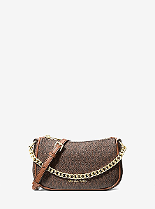 Bolsa Transversal Carmela Signature Logo Pequena cor Brown Michael Kors