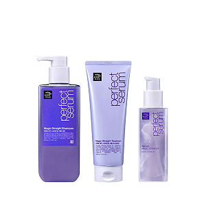 Kit Perfect Serum Magic Straight Mise en Scène: Shampoo 530ml + Tratamento 230ml + Sérum 80ml
