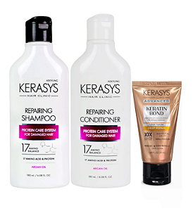 Kit Kerasys Repairing Argan Oil Duo + Keratin Bond Deep Repair Hair: Shampoo 180ml + Condicionador 180ml + Máscara 50 ml