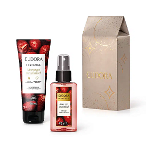 Kit Presente Natal Instance Morango Irresistível: Spray Perfumado 75ml + Hidratante Corporal 75ml