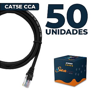 Cabo Patch Cord CAT5e UTP CCA 3 Metros - 50 Unidades