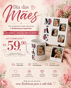Kit 1 Caneca Alça Branca + 1 azulejo 15cm + 1 minipolaroid - Especial dia das Mães