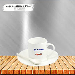 Xícara Personalizada Cerâmica com Pires e Colher 180ml Branca