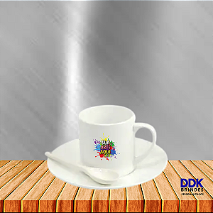 Xícara Personalizada Cerâmica com Pires e Colher 180ml Branca