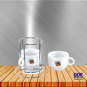 Kit 2 Xícaras Personalizada Cerâmica 180 ml e Suporte de Metal