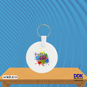 Chaveiro de Acrílico Personalizado 5 cm Redondo Bco - Kit com 10 Unid.