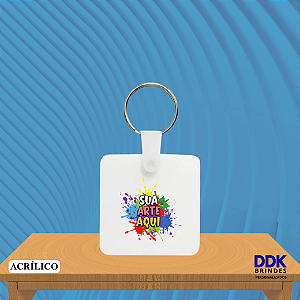 Chaveiro de Acrílico Personalizado 4x4 cm Quadrado - Kit com 10 Unid.