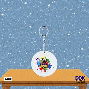 Chaveiro de MDF Personalizado 4,0 cm Redondo Bco - Kit com 10 Unid.