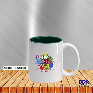 Caneca Personalizada Cerâmica 325ml Alça Branca e Interior Colorido