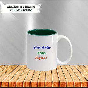 Caneca Personalizada Alça Branca e Interior Colorido Cerâmica 325ml (Diversas Cores).