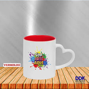 Caneca Personalizada Cerâmica 325ml Alça Coração Bca e Interior Colorido