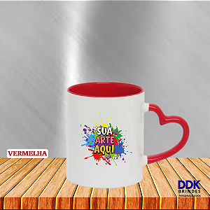 Caneca Personalizada Cerâmica 325ml Alça Coração e Interior Colorido
