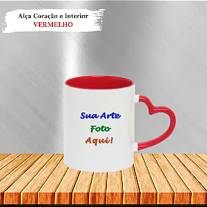 Caneca Personalizada Alça Coração e Interior Colorido Cerâmica 325ml (Div. Cores)