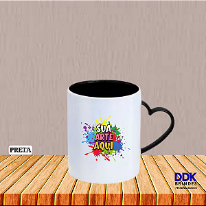 Caneca Personalizada Polímero (Plàstico) 325ml Alça Coração e Interior Colorido