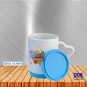 Caneca Personalizada Ceramica 325ml Branca com Tampa e Base de Silicone Colorido