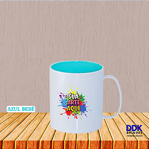 Caneca de Polímero Personalizada Alça Branca e Interior Colorido 325ml