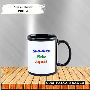 Caneca Personalizada com Faixa Branca Cerâmica 325ml (Div. Cores)