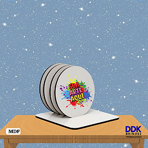 Kit com 4 Porta Copos Personalizado Redondo de MDF