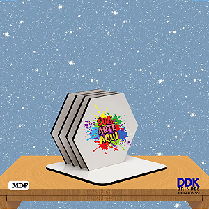 Kit com 4 Porta Copos Personalizado Hexagonal de MDF