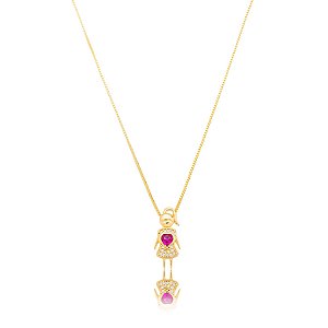 Colar Menina Coração Cristal Rubi