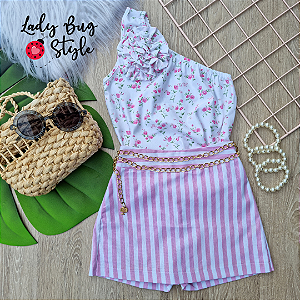 Colete Alfaiataria com Shorts-Saia Xadrez - LadyBug Style