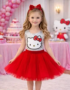 Conjunto Body Paete Hello Kitty com Saia de Tule