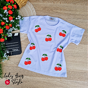 T-Shirt Cherry Pérolas Branca