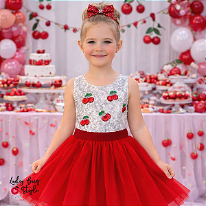 Conjunto Body Paete Cereja com Saia de Tule
