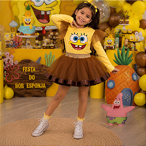 Conjunto Body Bob Esponja com Saia de Tule