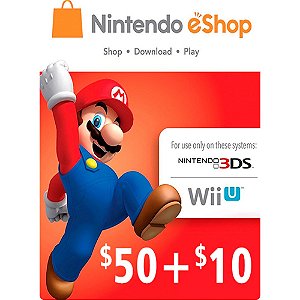 CARTÃO NINTENDO 3DS / WII U SHOP / SWICH (CASH CARD) $60 ($50+$10)