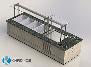 Linha de Buffet Self Service Aquecido + Buffet refrigerado + apoio para pratos e bandejas com suporte para talheres