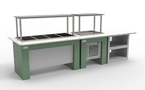 Linha Buffet Self Service - Aquecido 4 ou 8 cubas + Buffet refrigerado 3 GN's + Apoio para pratos e bandejas