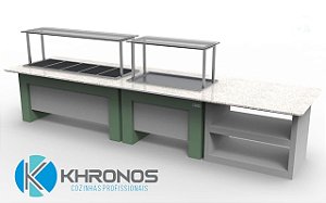 Linha Buffet Self Service - Aquecido 5 ou 10 cubas + refrigerado para 3 cubas +  apoio de pratos e bandejas