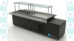 Buffet Self Service térmico 3 cubas 1/1 + refrigerado 3 cubas 1/1 +apoio para pratos com portas