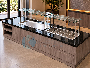 Linha Buffet Self-Service - Aquecido + Refrigerado + apoio de pratos e bandejas