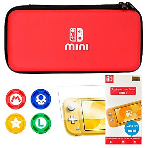 Case Capa Estojo Nintendo Switch Lite + Película de Vidro + 4 Grips