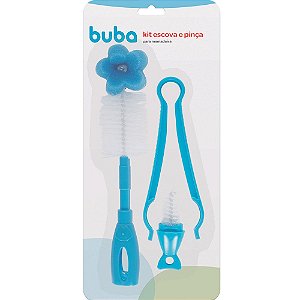 Kit Escova e Pinça para Mamadeira Buba Azul