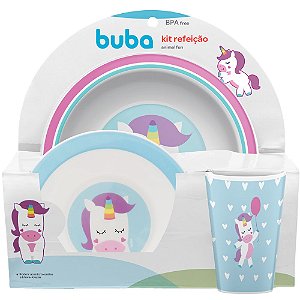 Kit Alimentação Infantil Animal Fun Buba Unicórnio 3 Peças