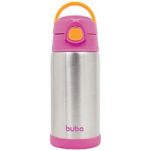 Garrafa Térmica Inox  com Parede Dupla Buba Canudo Rosa 400ml